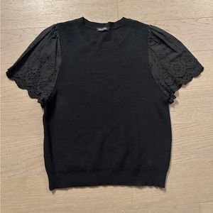 Mixology black sweater t-shirt with eyelet sleeve